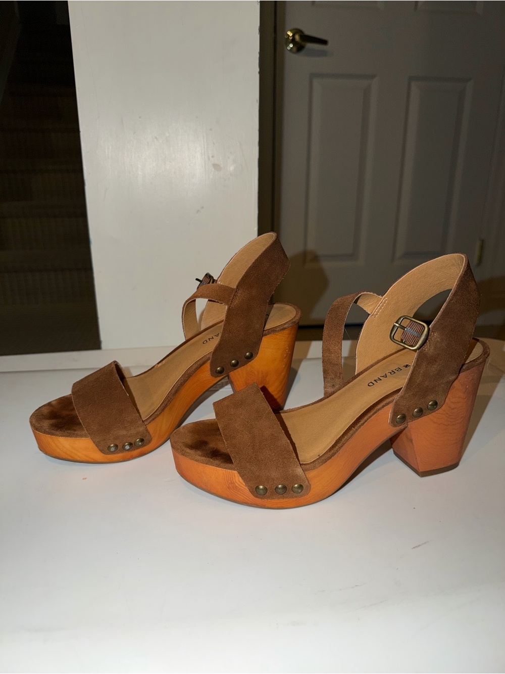 Lucky Brand Brown Suede Platform Sandals with Wood Heel